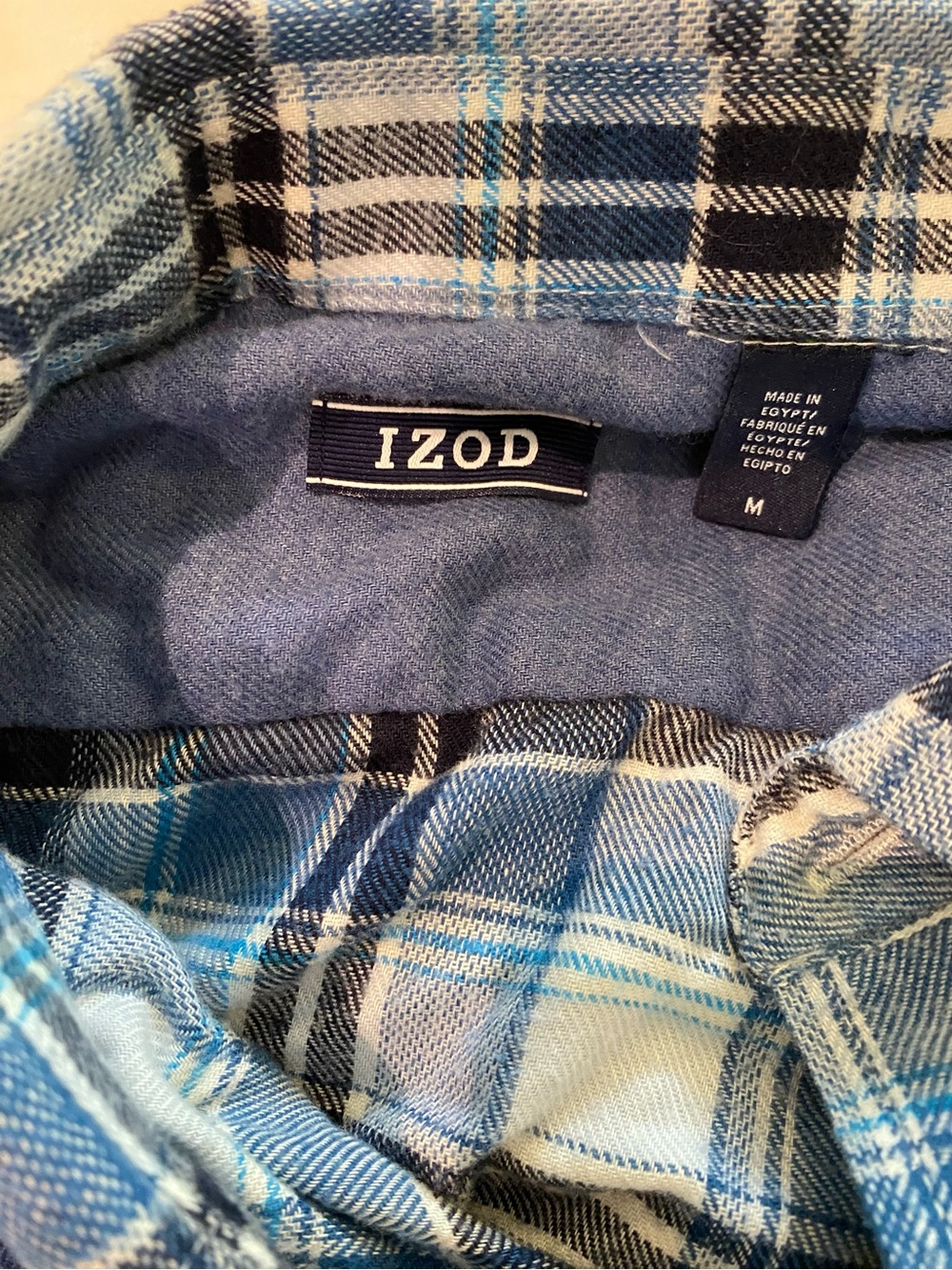 Izod Men's Blue and White Plaid Button-Down Shirt - Picture 2 of 4